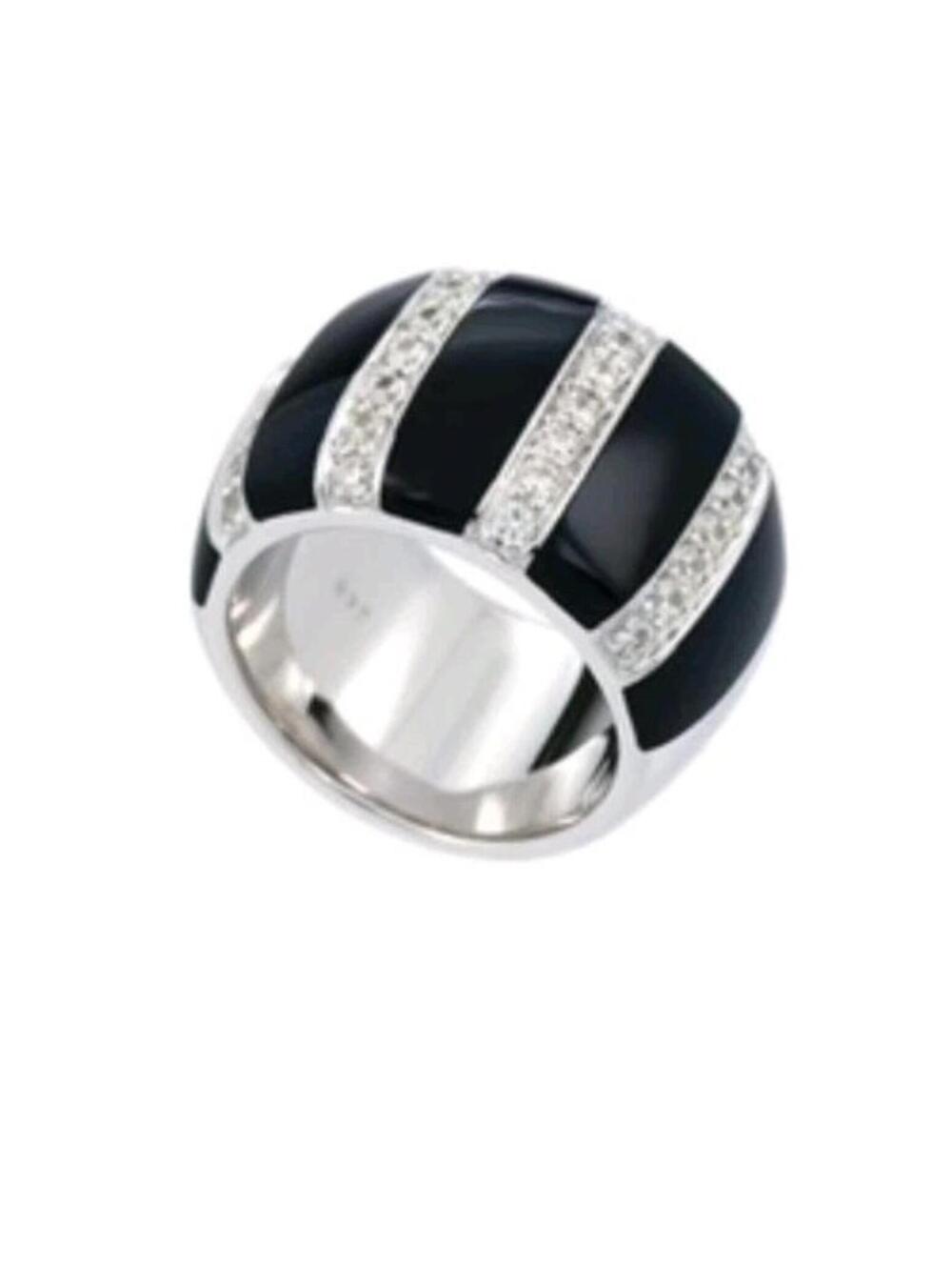 BELLE ETOILE Regal Stripe, BLACK ONYX & STERLING SILVER RING (size: 7) $495